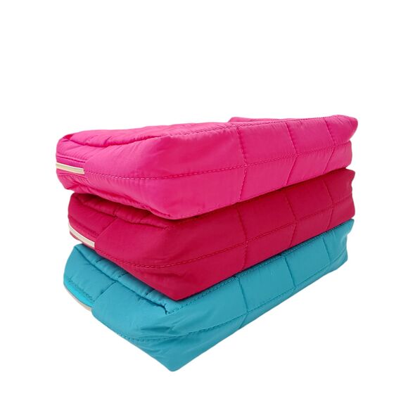 Sephora Quilted Fabric Makeup Bag Lined Zipper Green Hot Pink Burgundy Set of 3 - Picture 8 of 12